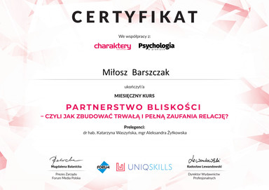 Partnerstwo bliskości - certyfikat ukończenia kursu